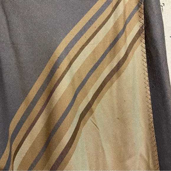 Coldwater Creek Boho Faux Wrap Midi Skirt Tan Grey Geometric Stripe Draped Sz L - Picture 3 of 11